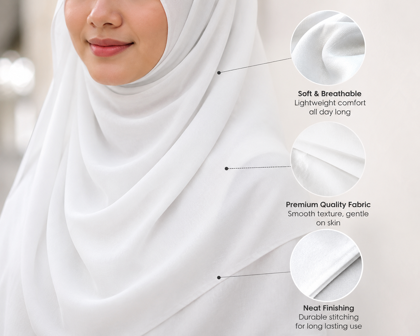 Rukn Noor — White Cotton Hijab for Women