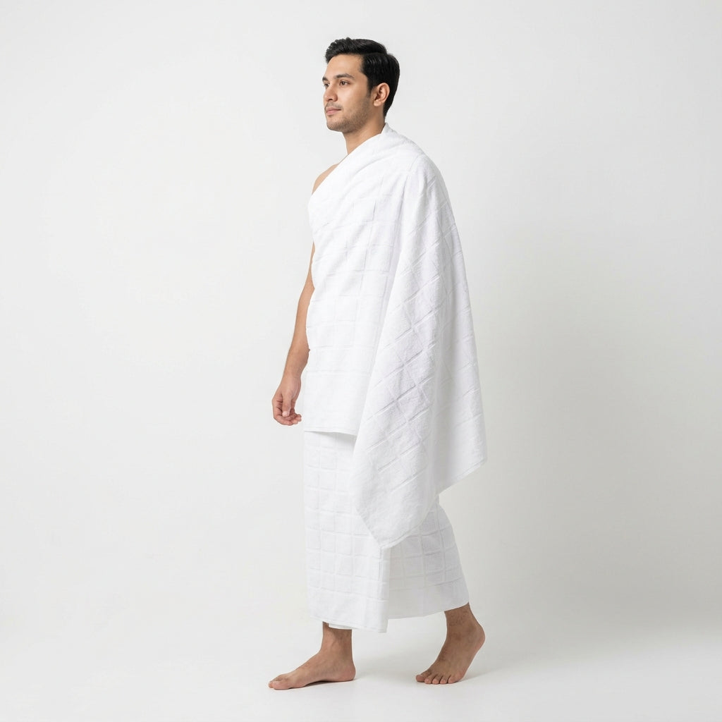 Luxury Men's Ihram for Umrah & Hajj — Breathable Woven Patch Texture