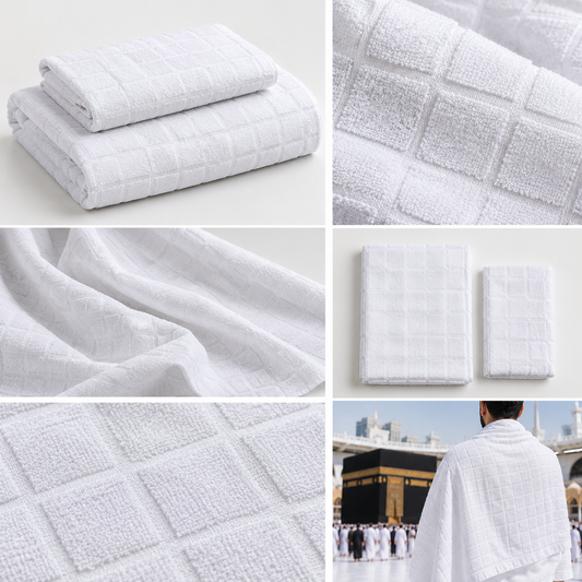 Luxury Men's Ihram for Umrah & Hajj — Breathable Woven Patch Texture